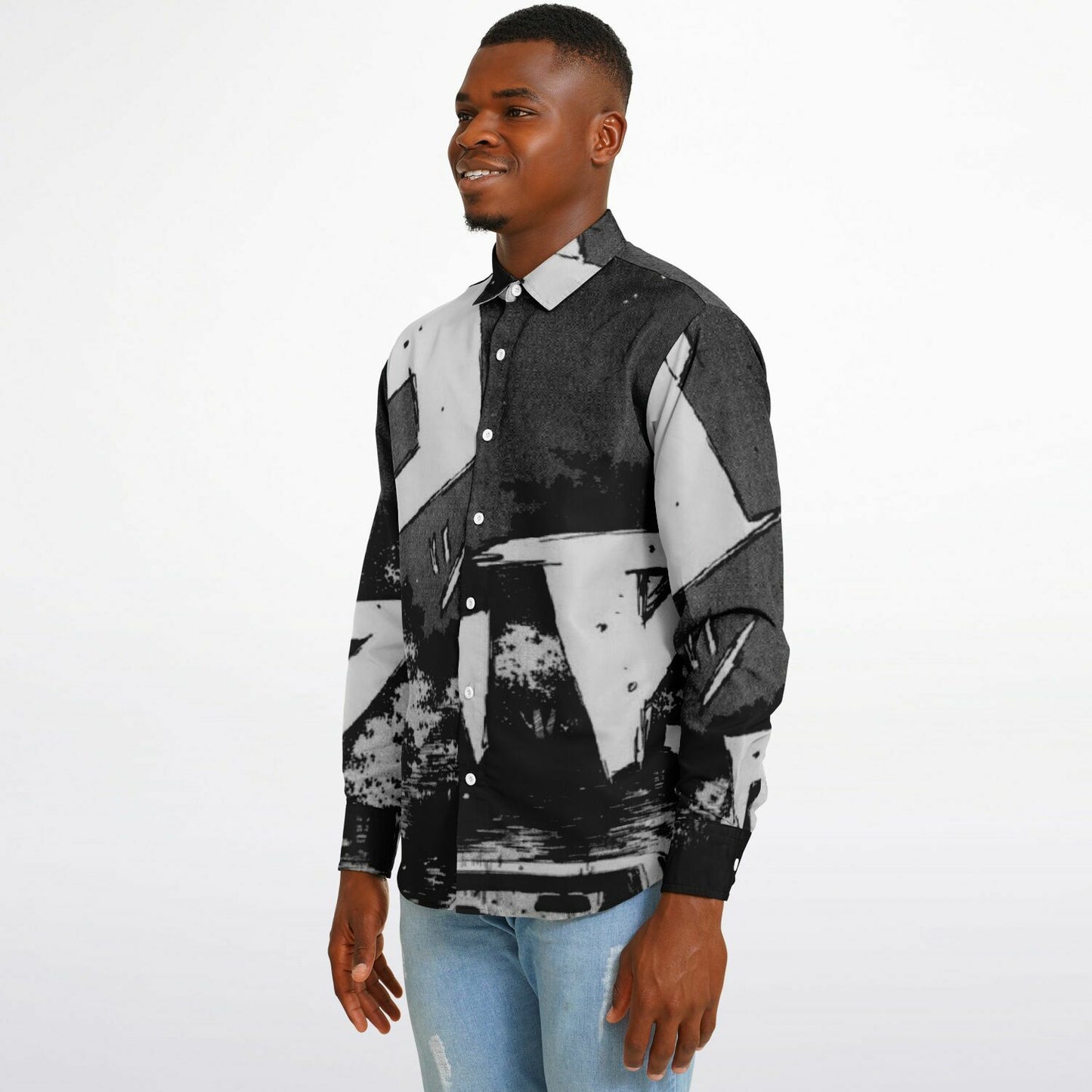 Initial D Illustration Long Sleeve Button Down Shirt - AOP