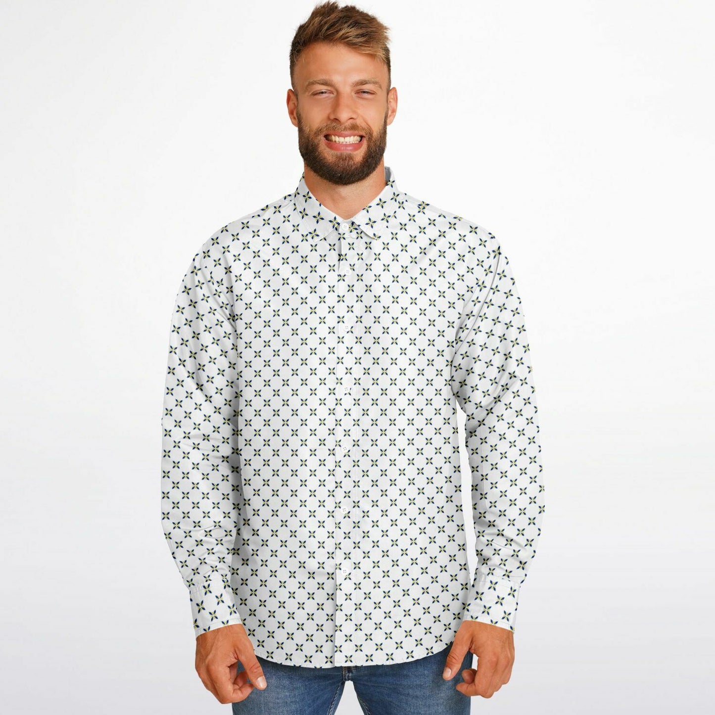 Geometric Pattern Long Sleeve Button Down Shirt - AOP