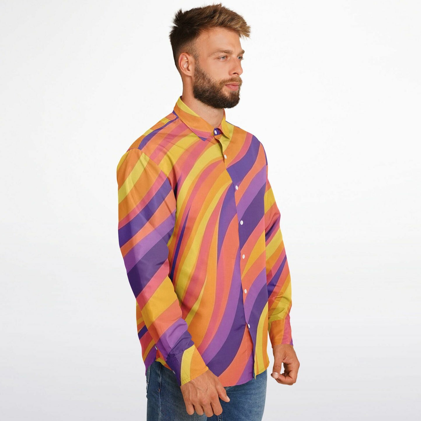 Rick Aim Color Pattern Long Sleeve Button Down Shirt - AOP