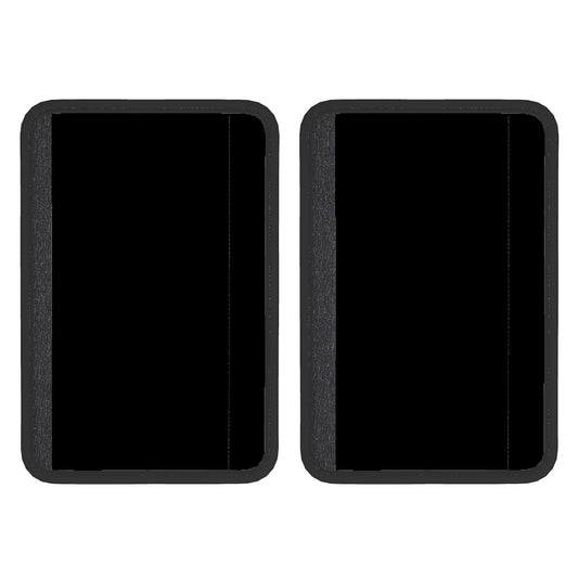 Two black neoprene seat belt cover pads with a velcro fastening system.