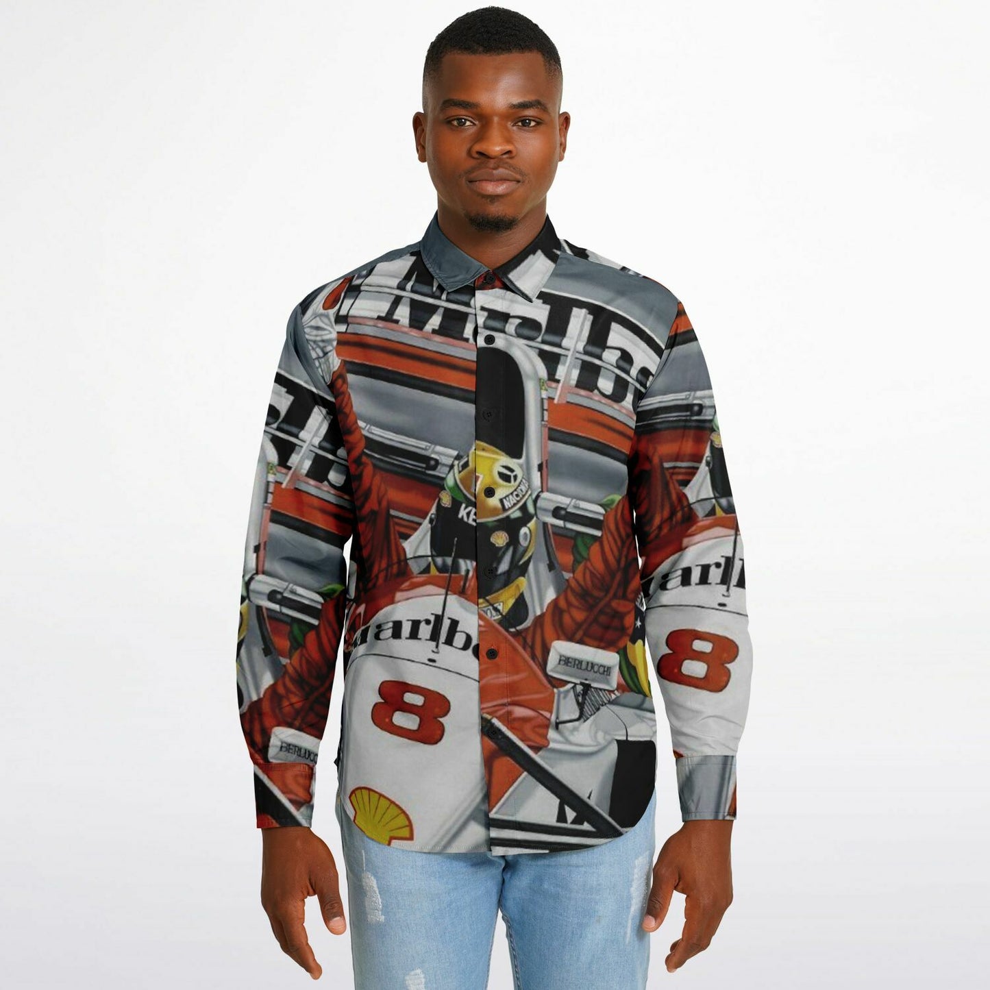 F1 Win Poster Long Sleeve Button Down Shirt - AOP