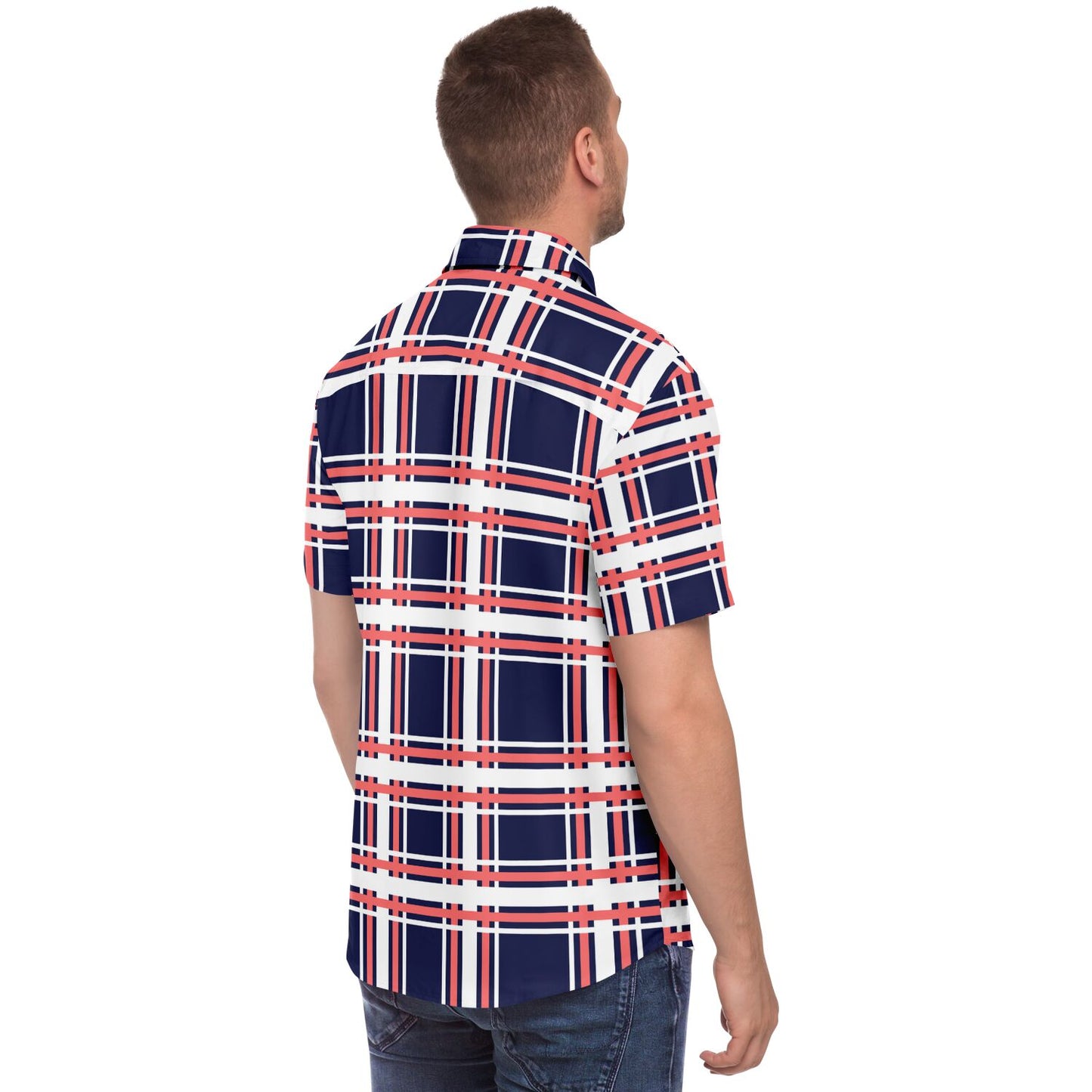 Purple Patterned Short Sleeve Button Down Shirt - AOP