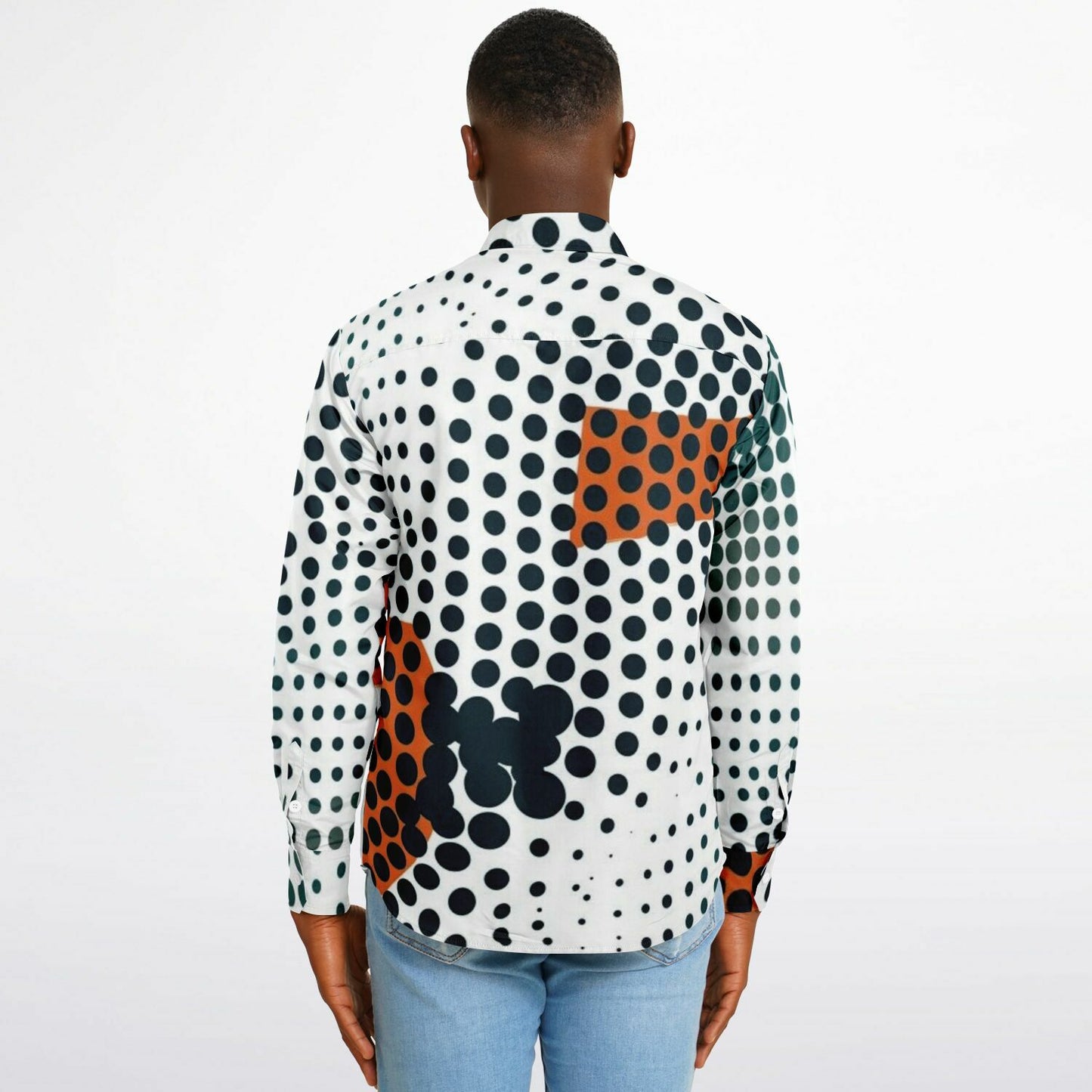 Impression Photo Pattern Long Sleeve Button Down Shirt - AOP