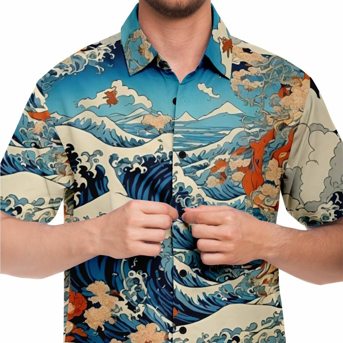The Great Japanese Waves Short Sleeve Button Down Shirt - AOP