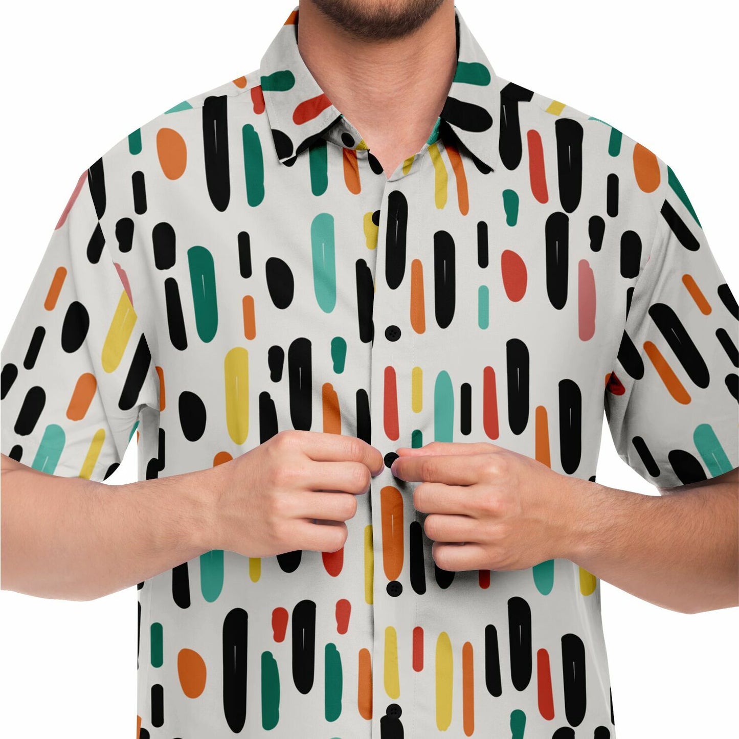 Colored Brush Strokes Abstract Short Sleeve Button Down Shirt - AOP