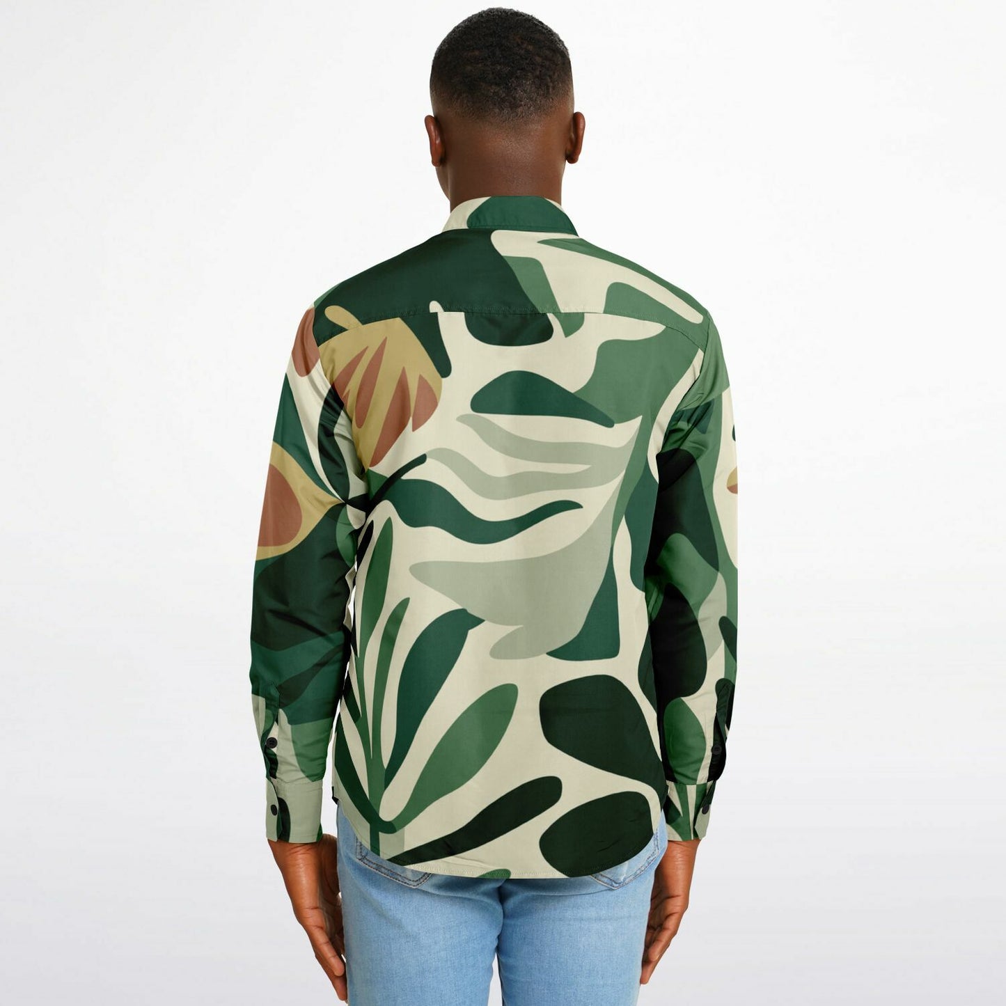 Floral Pattern Long Sleeve Button Down Shirt - AOP