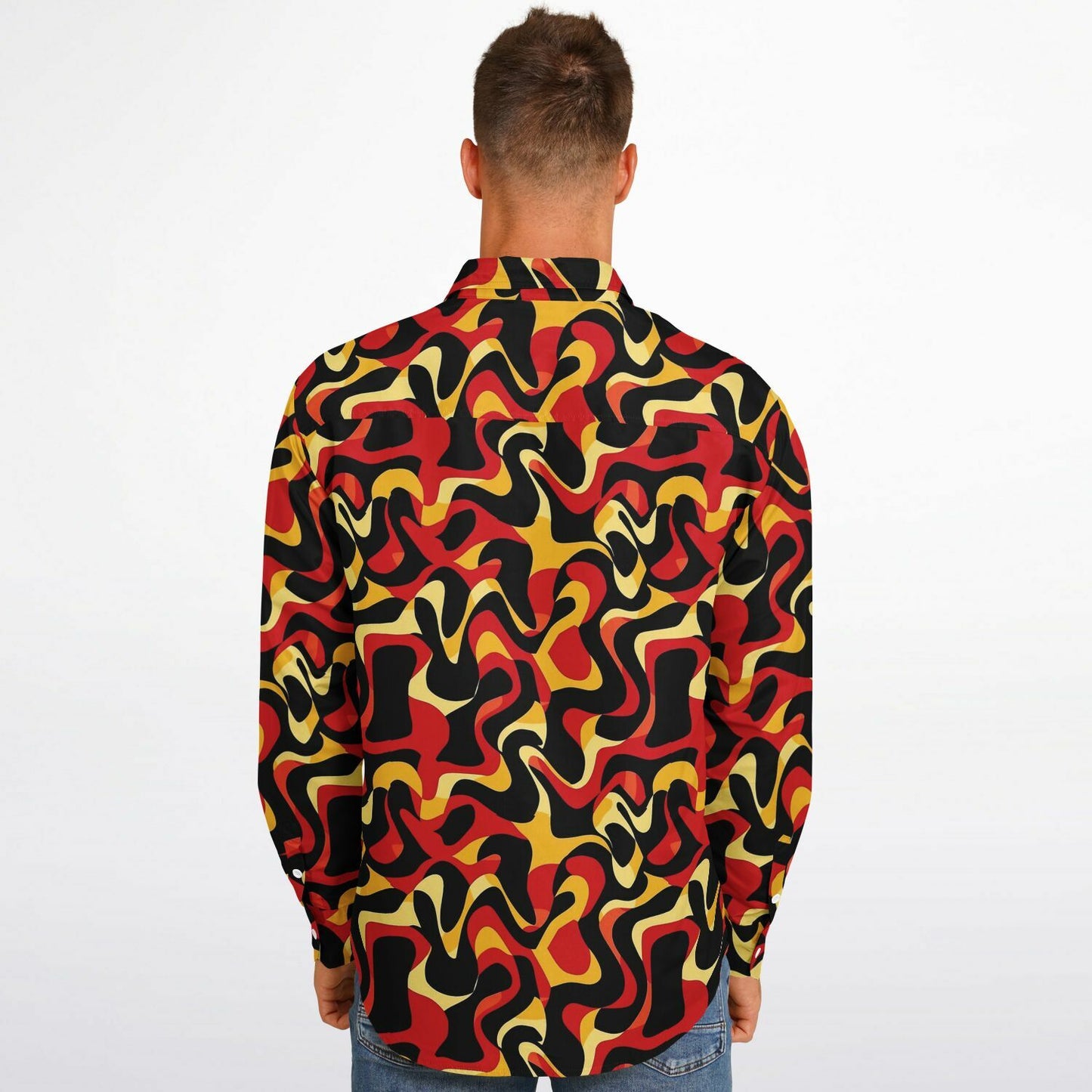 Orange Yellow Abstract Pattern Long Sleeve Button Down Shirt - AOP