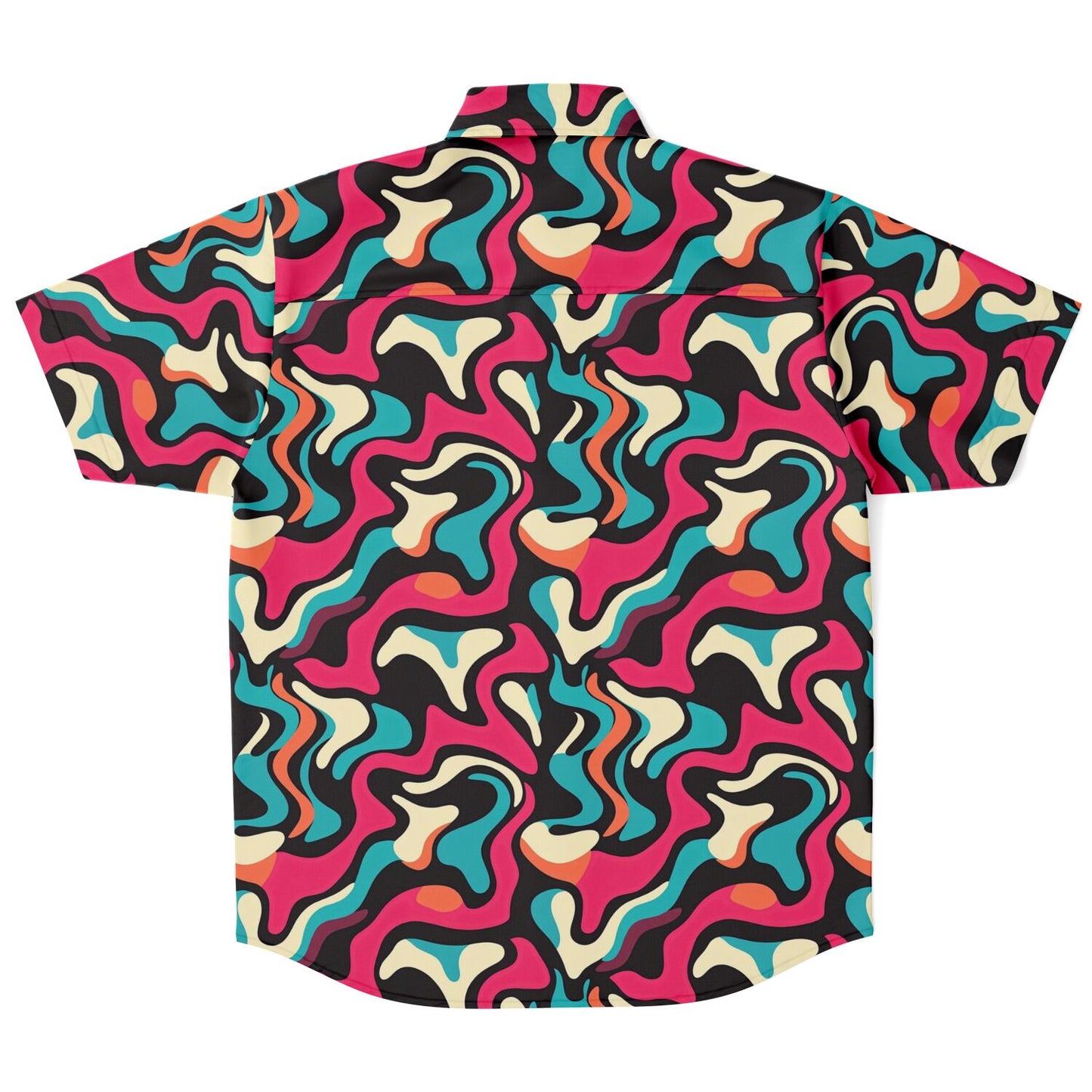 Red Blue Pattern Short Sleeve Button Down Shirt - AOP
