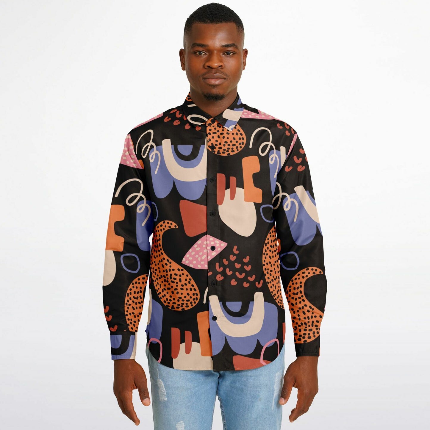 Abstract Flat Artwork Long Sleeve Button Down Shirt - AOP