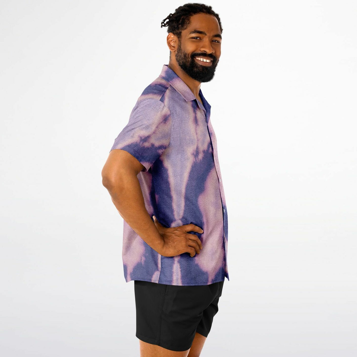 Tie-Dye Pattern Inspired Spread Collar Short Sleeve Shirt