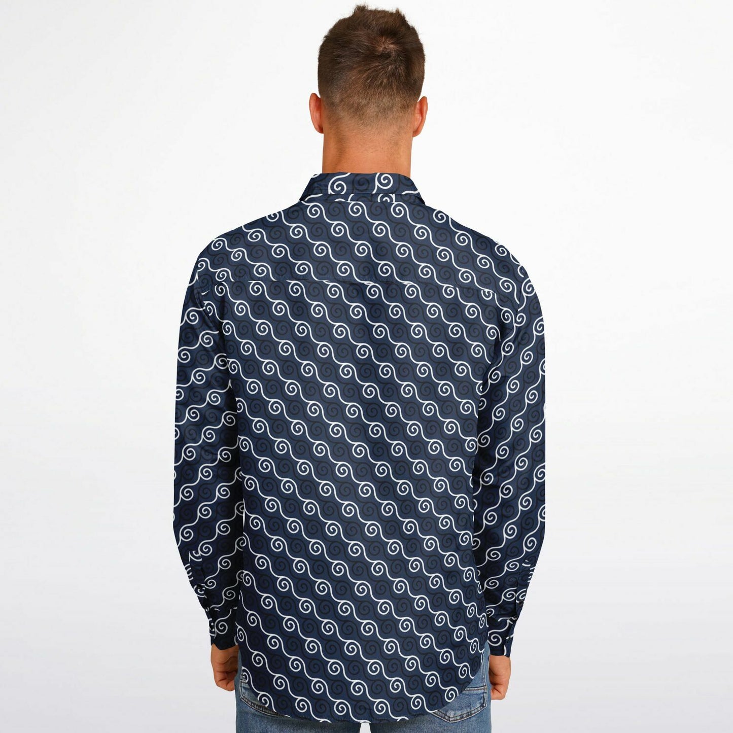 Linen Texture Print Long Sleeve Button Down Shirt - AOP