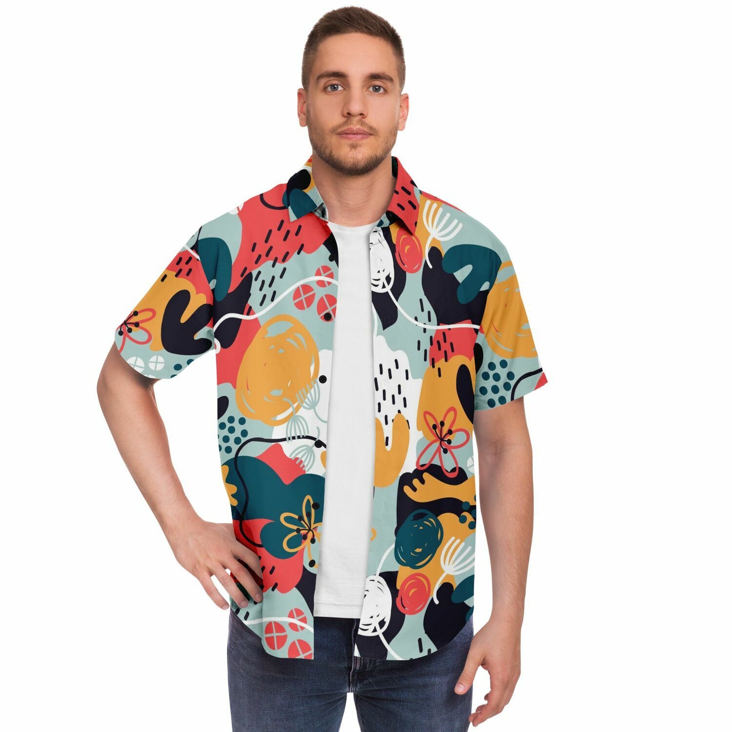 Abstract Painting Short Sleeve Button Down Shirt - AOP
