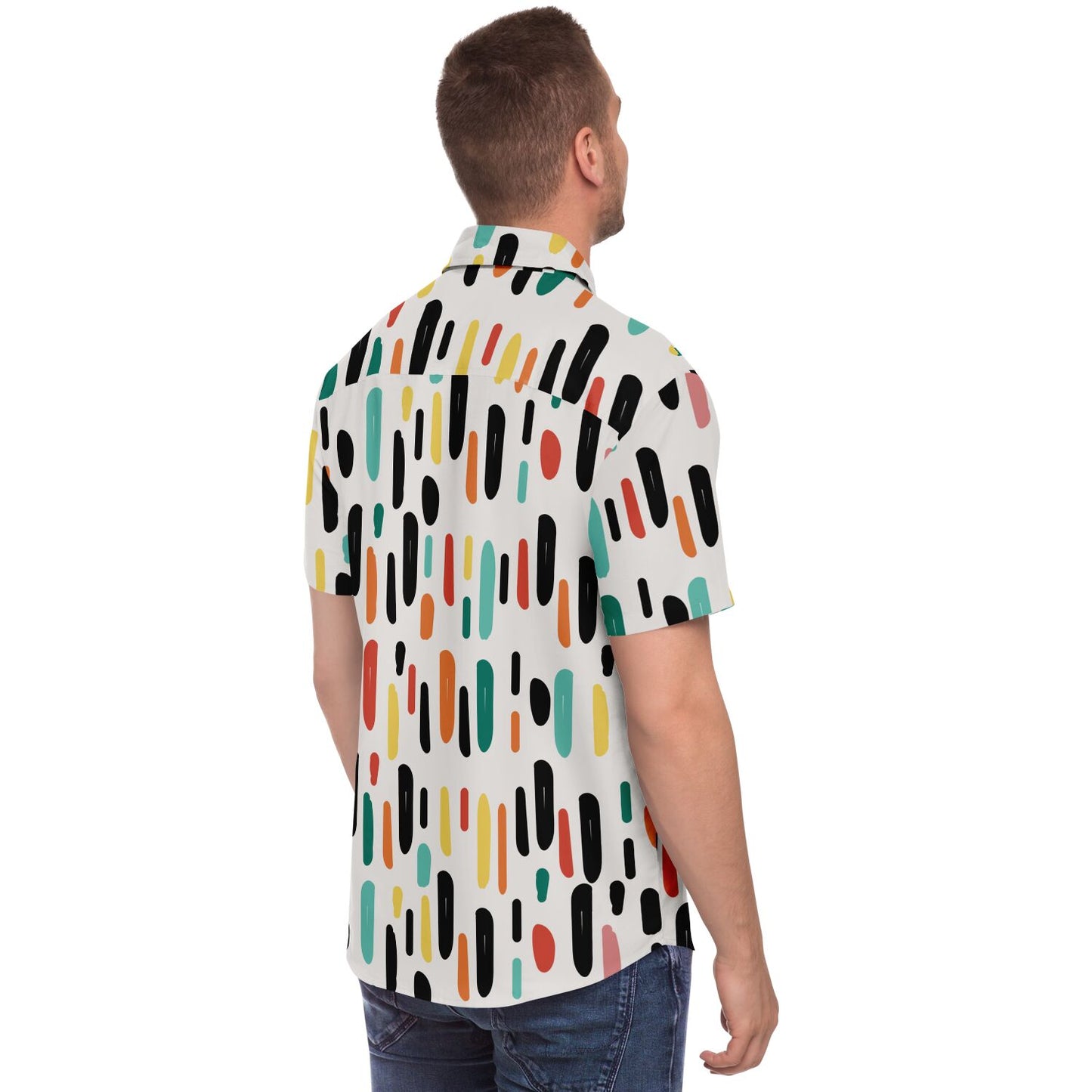 Colored Brush Strokes Abstract Short Sleeve Button Down Shirt - AOP