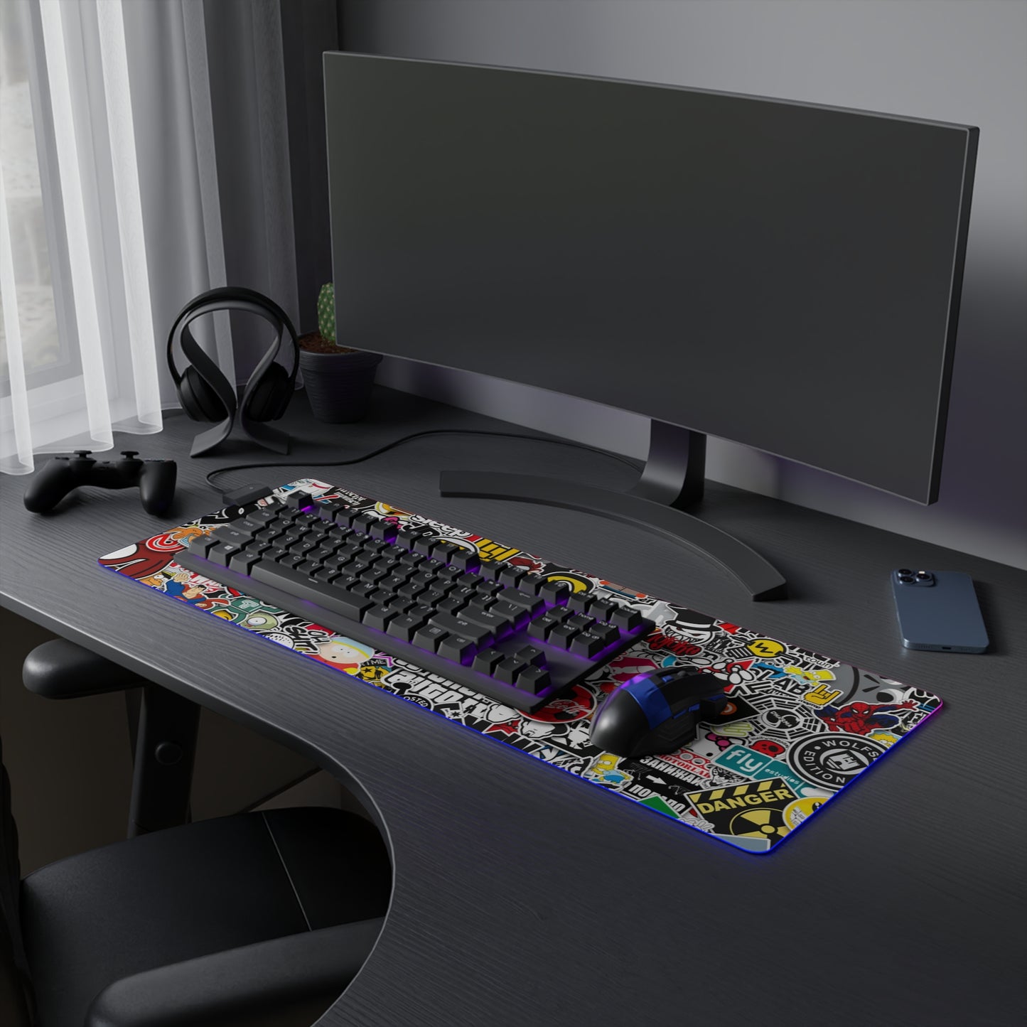 Sticker Bomb RGB LED Gaming Mouse Pad