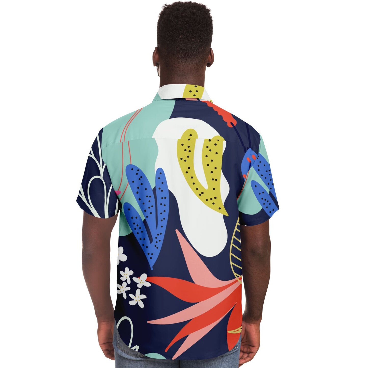 Floral Garden Hand Drawing Short Sleeve Button Down Shirt - AOP