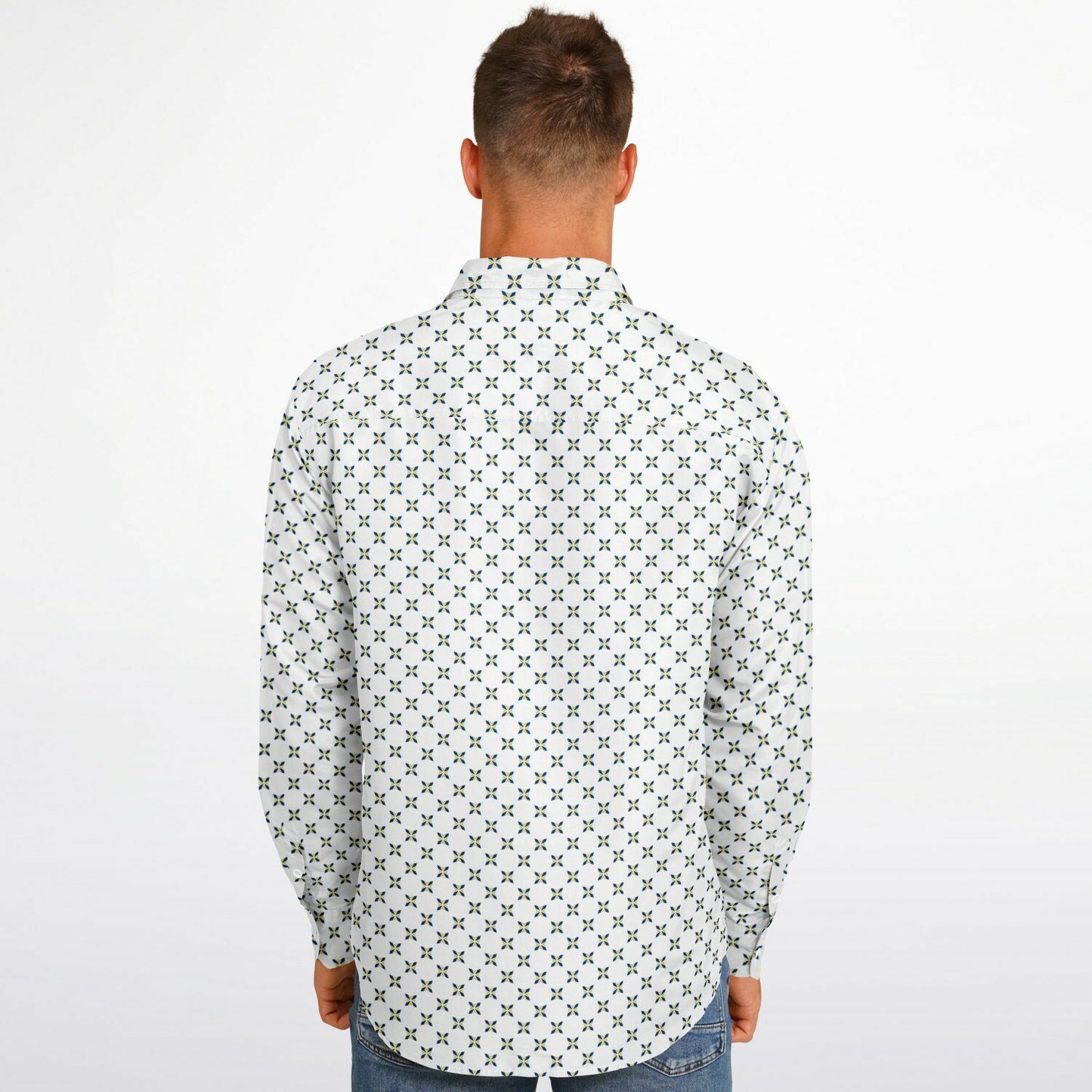 Geometric Pattern Long Sleeve Button Down Shirt - AOP