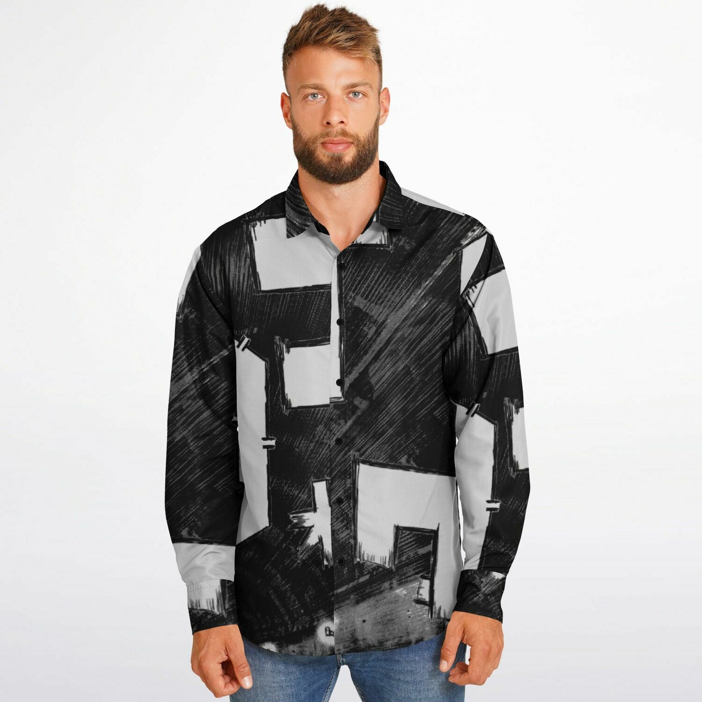 Bimmer Supra Illustration Long Sleeve Button Down Shirt - AOP