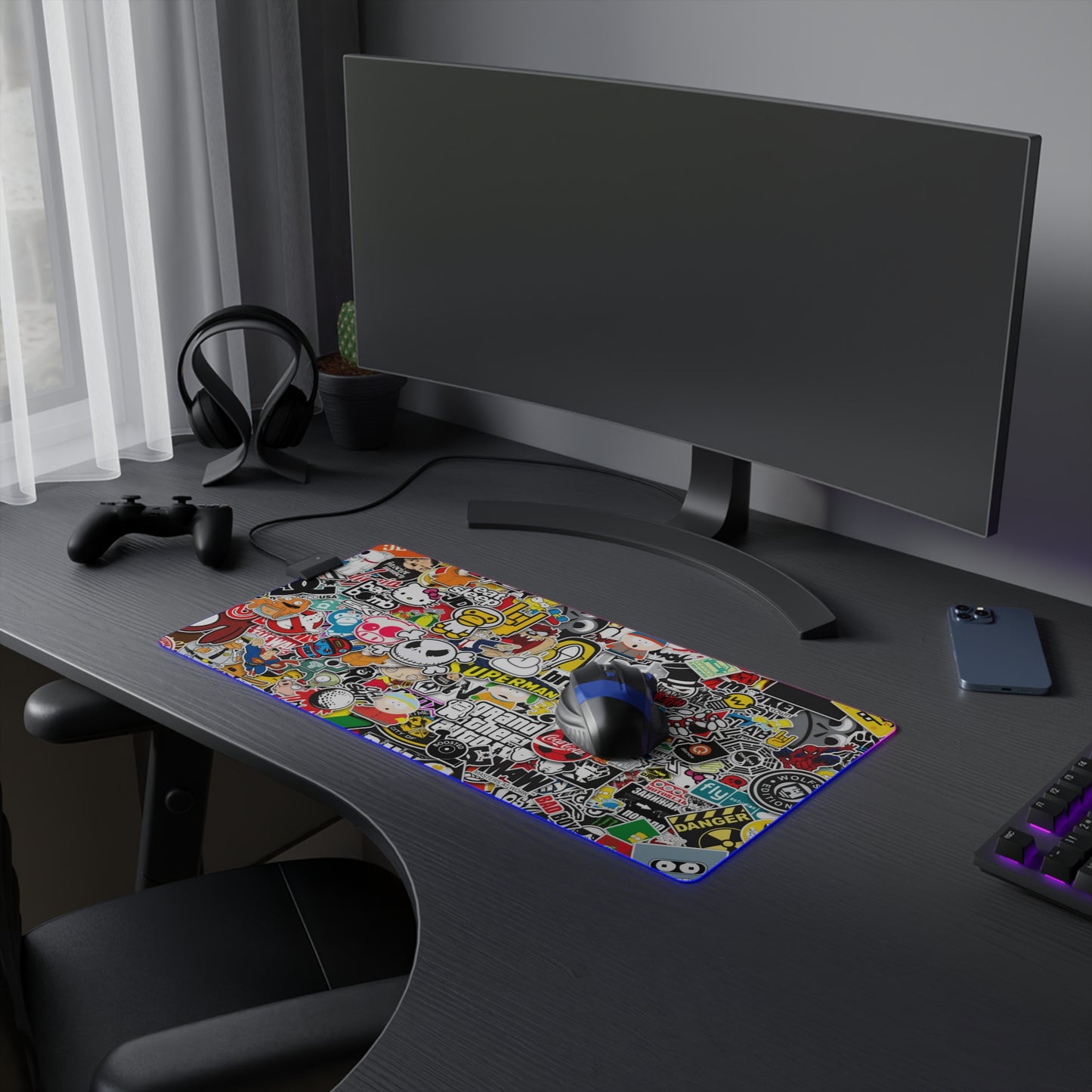 Sticker Bomb RGB LED Gaming Mouse Pad