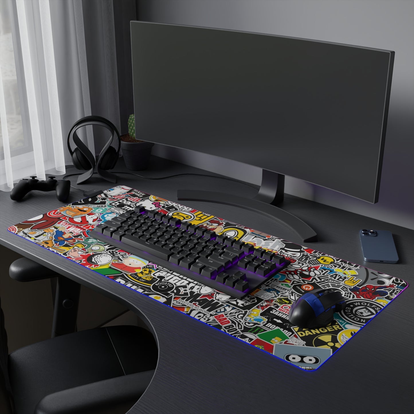 Sticker Bomb RGB LED Gaming Mouse Pad