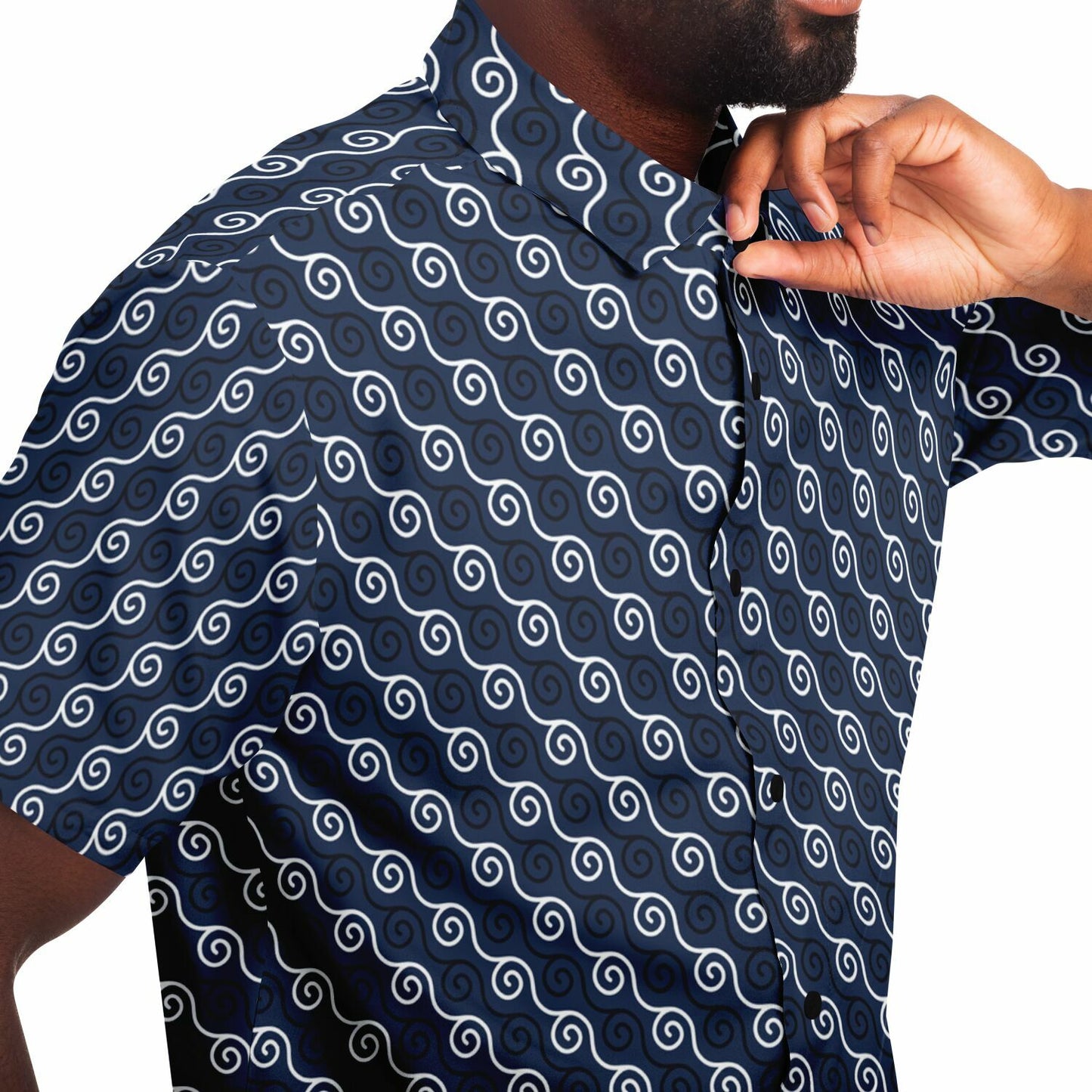 Linen Texture Print Short Sleeve Button Down Shirt - AOP