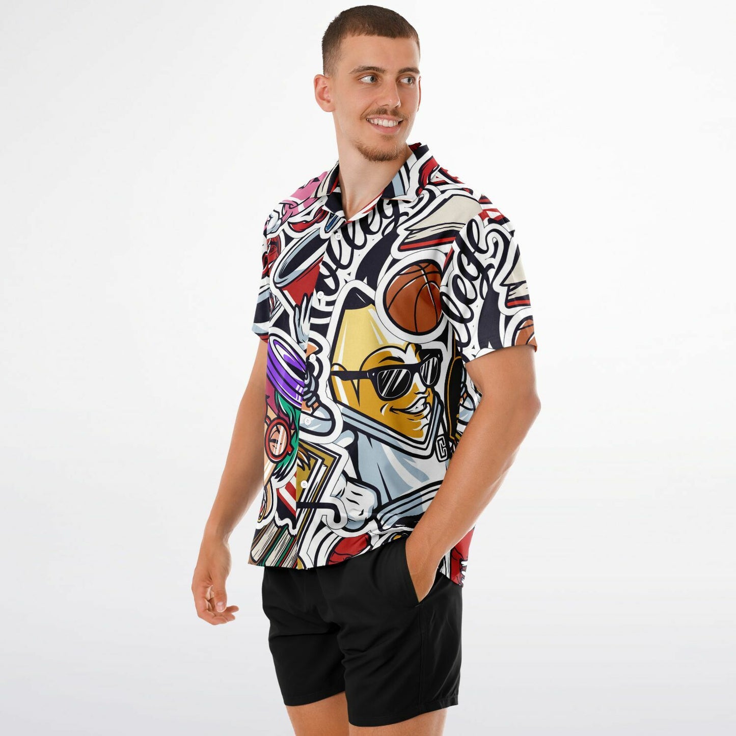 Streetwear Illustration Art Spread Collar Short Sleeve Shirt