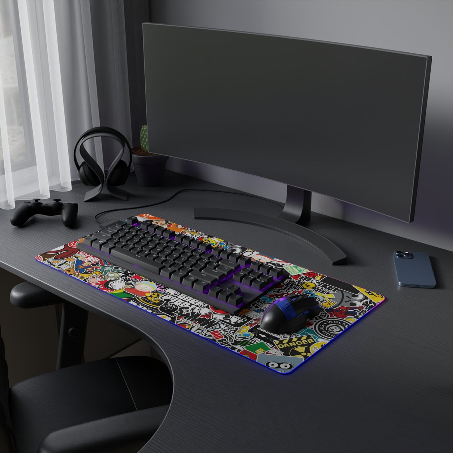 Sticker Bomb RGB LED Gaming Mouse Pad