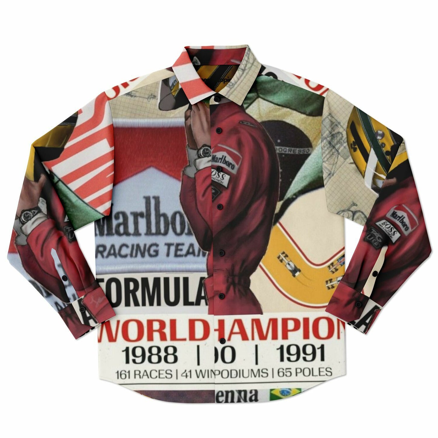 Senna F1 Poster Long Sleeve Button Down Shirt - AOP