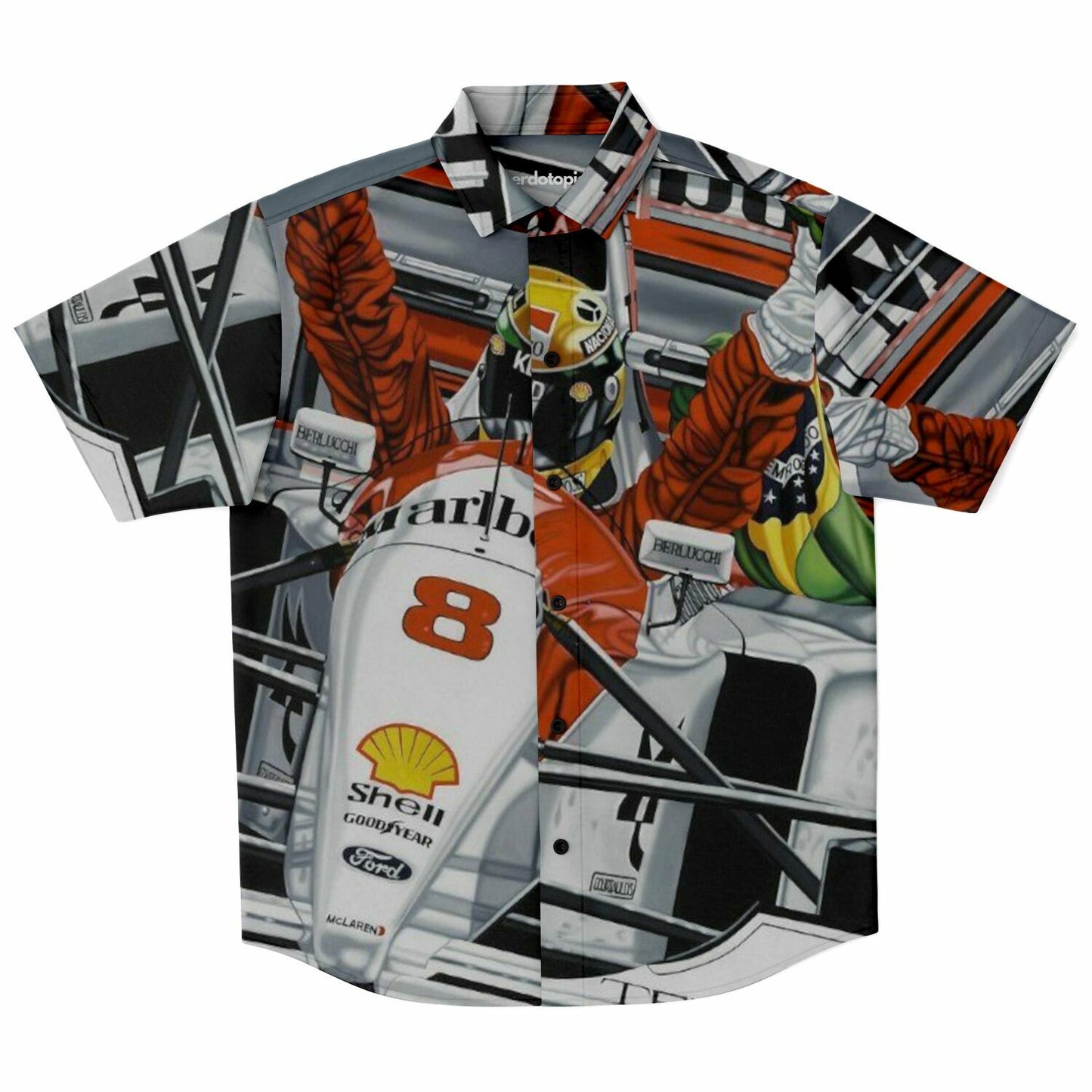 F1 Win Poster Short Sleeve Button Down Shirt - AOP