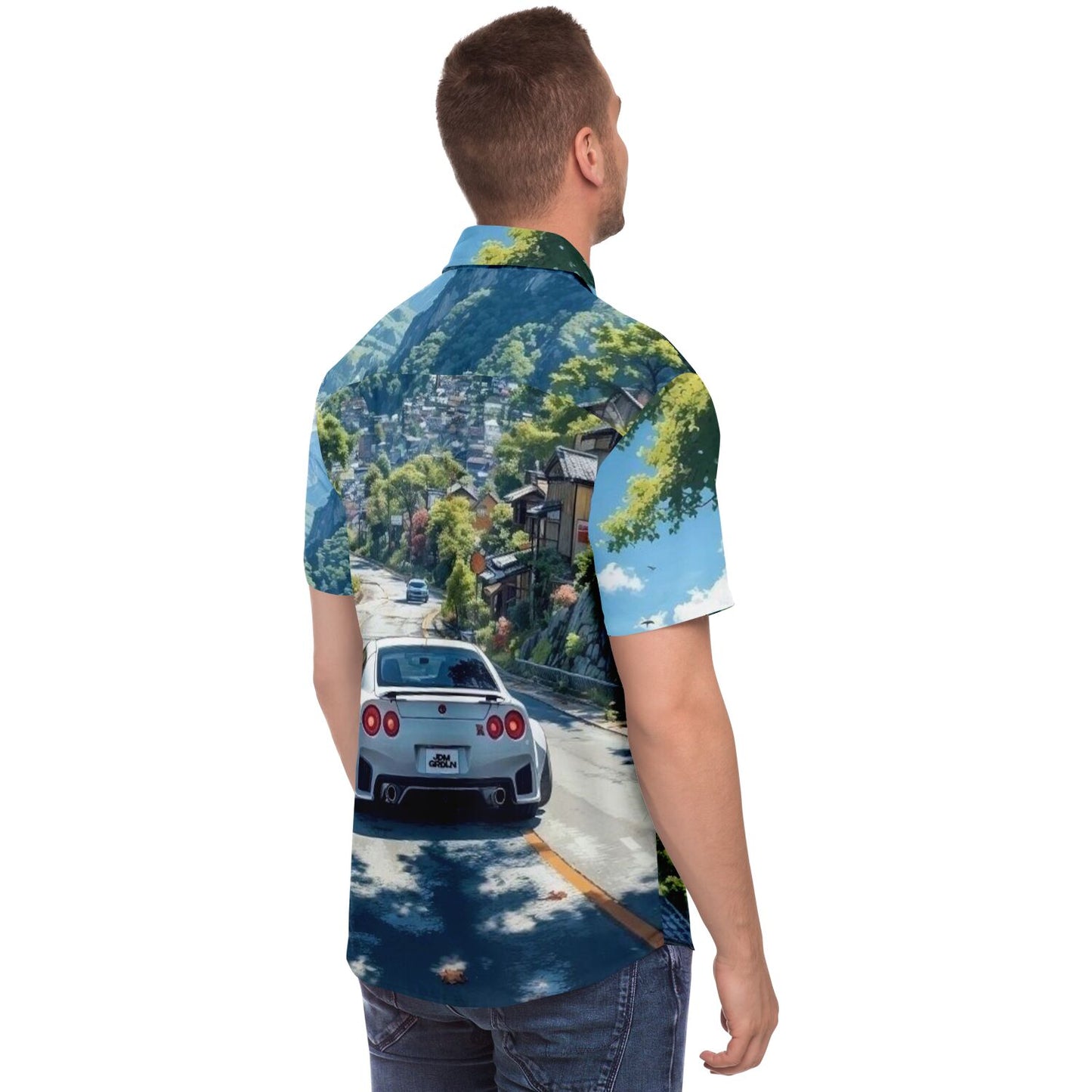 GTR in Japanese Mountains Short Sleeve Button Down Shirt - AOP