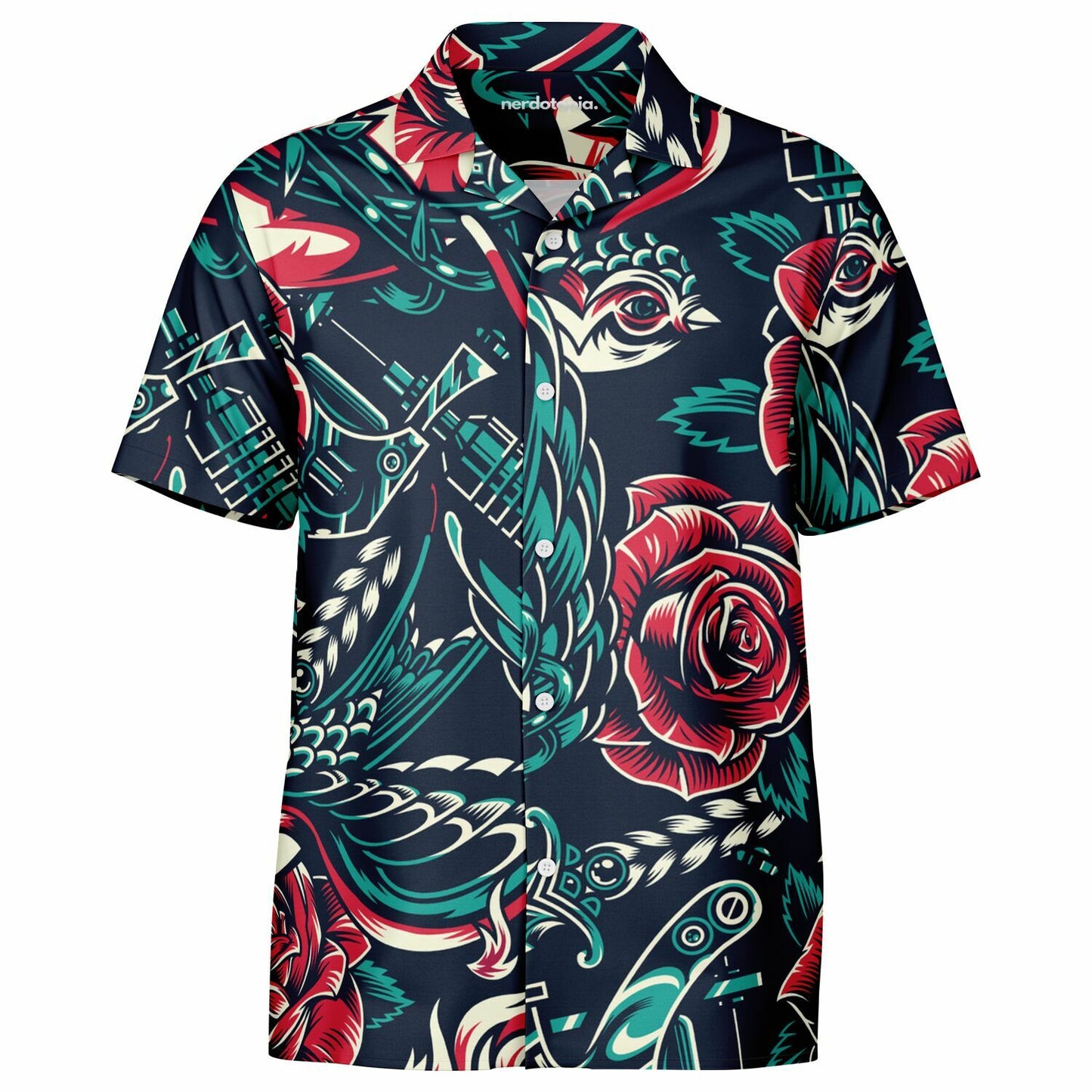 Floral Pattern Spread Collar Short Sleeve Shirt