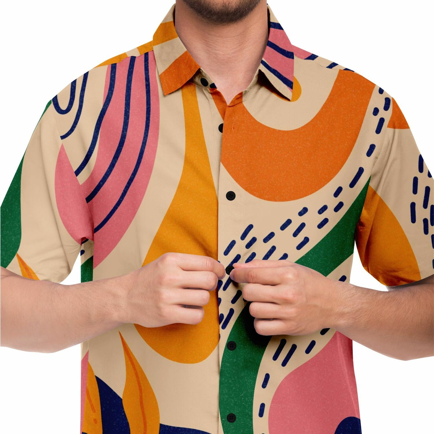 Abstract Artwork Short Sleeve Button Down Shirt - AOP