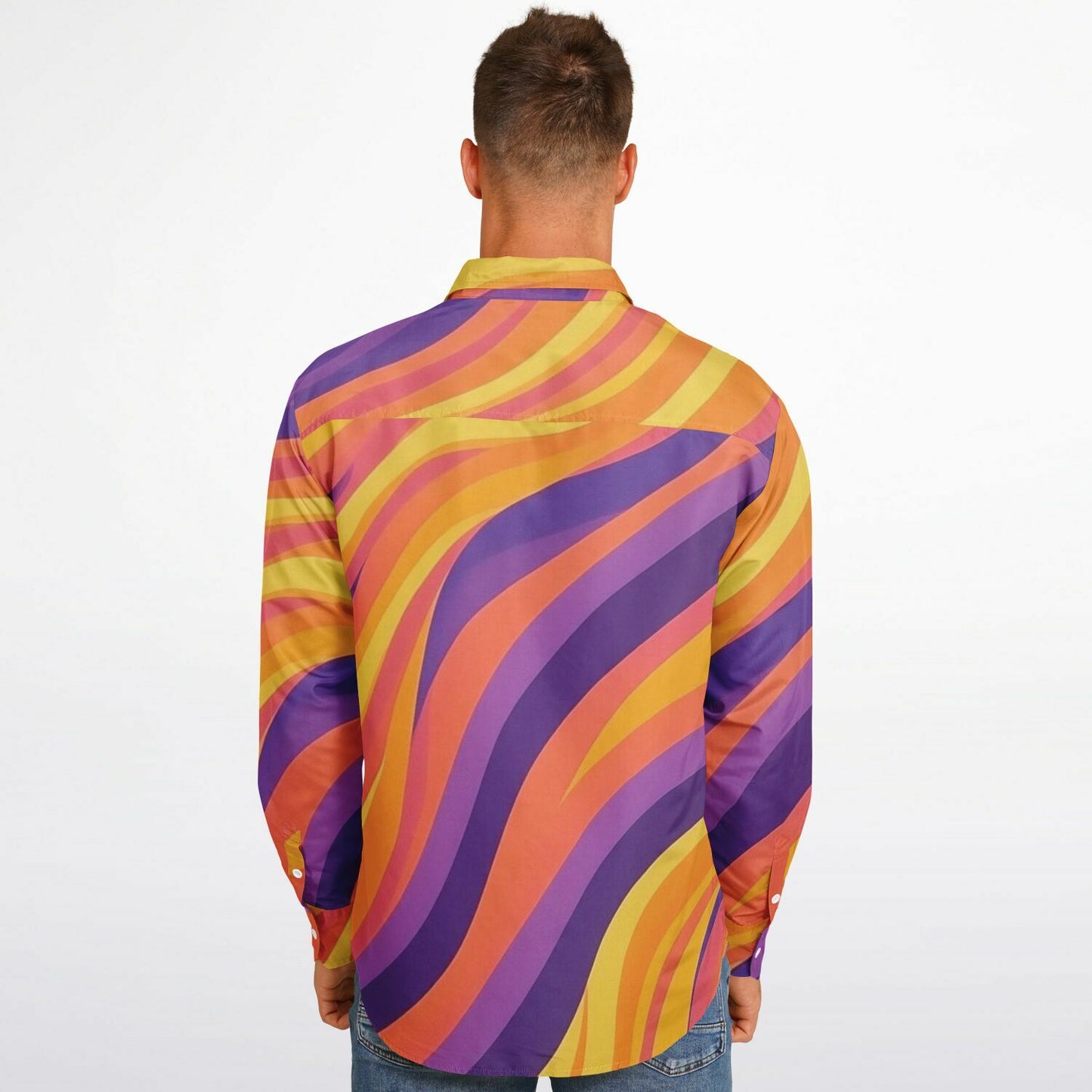 Rick Aim Color Pattern Long Sleeve Button Down Shirt - AOP