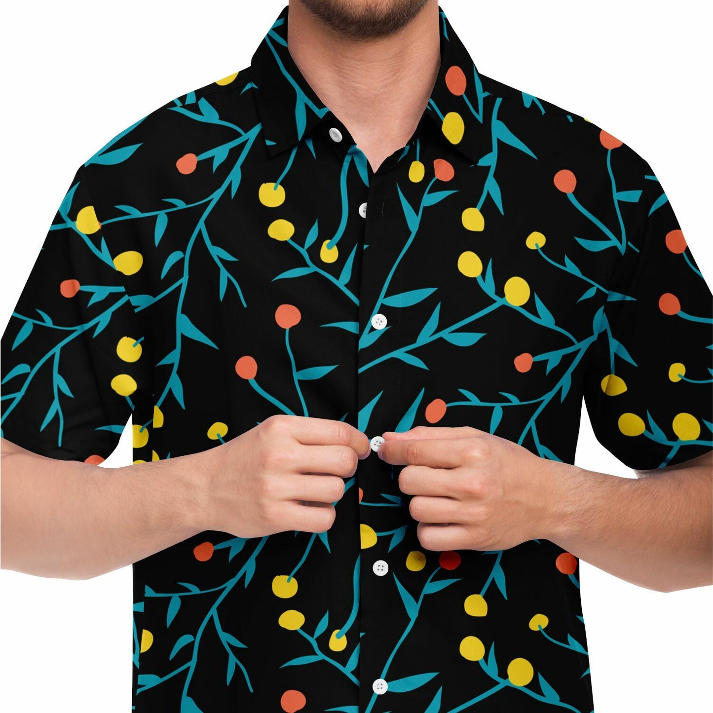 Tropical Pattern Short Sleeve Button Down Shirt - AOP
