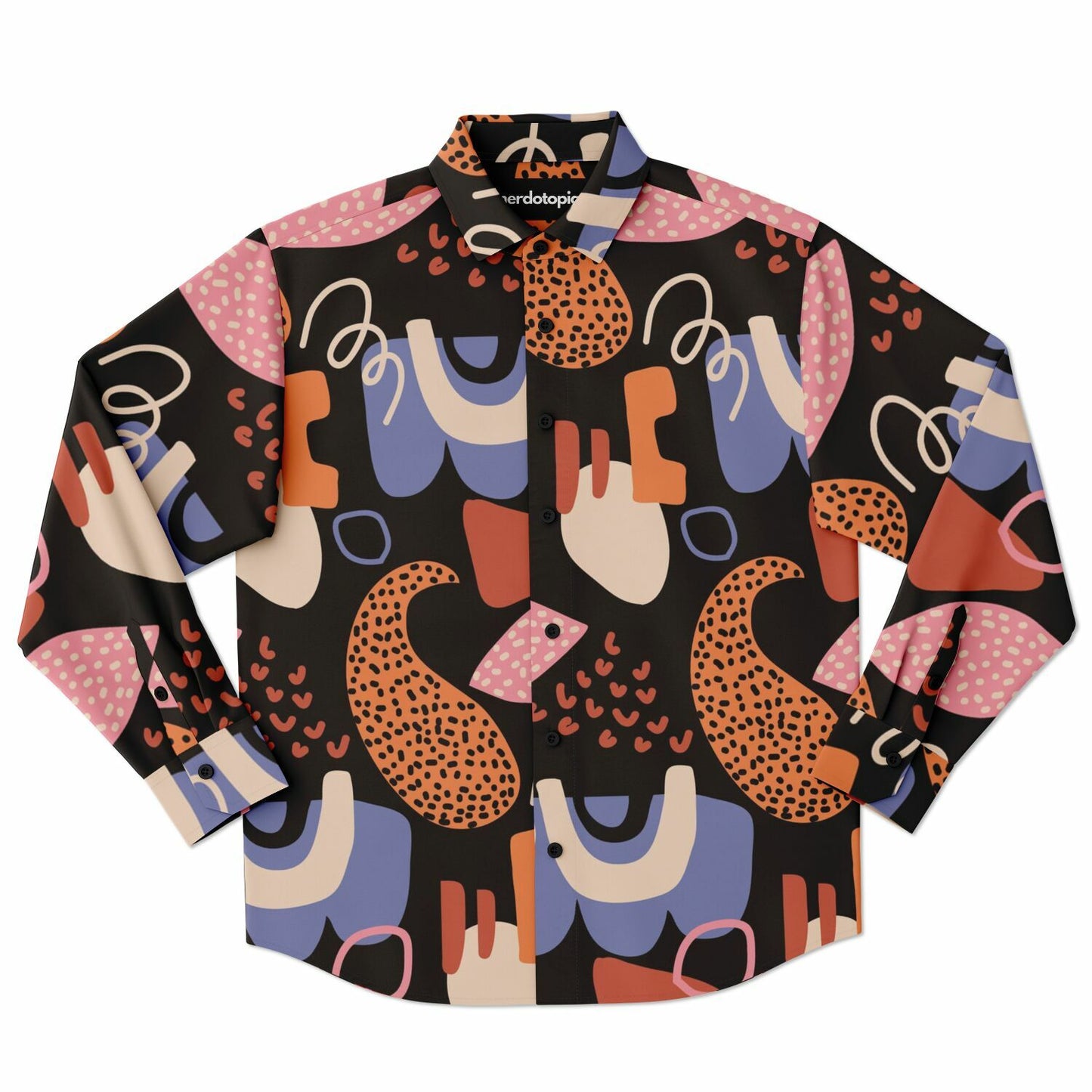 Abstract Flat Artwork Long Sleeve Button Down Shirt - AOP