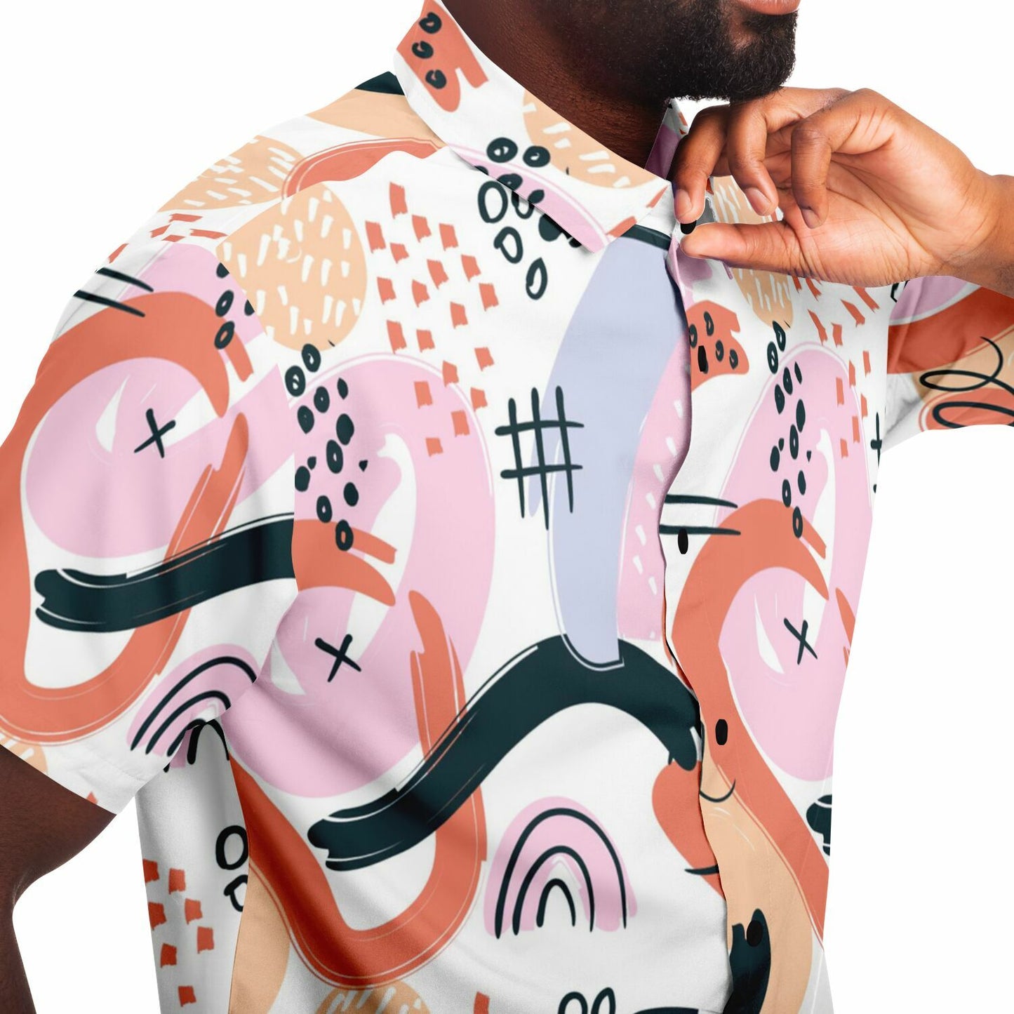 Abstract Art Hand Drawn Short Sleeve Button Down Shirt - AOP