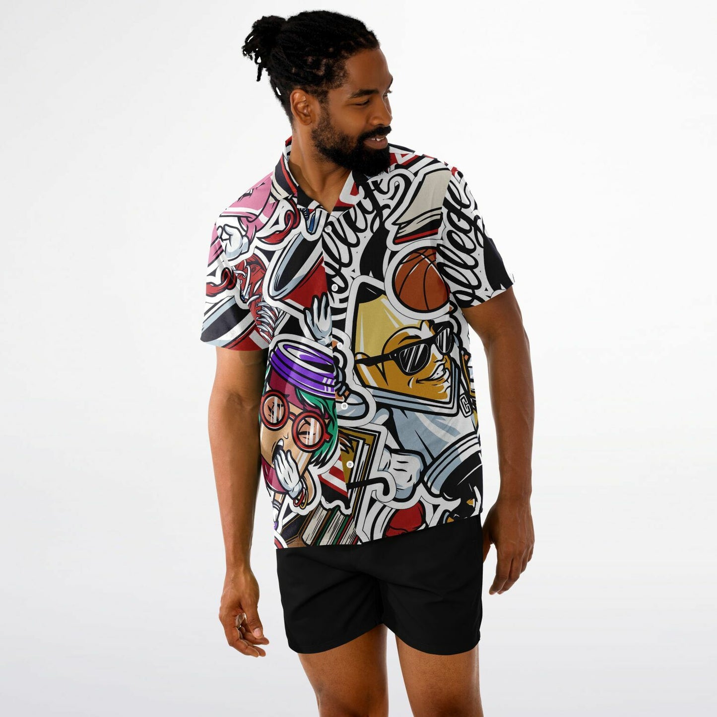 Streetwear Illustration Art Spread Collar Short Sleeve Shirt