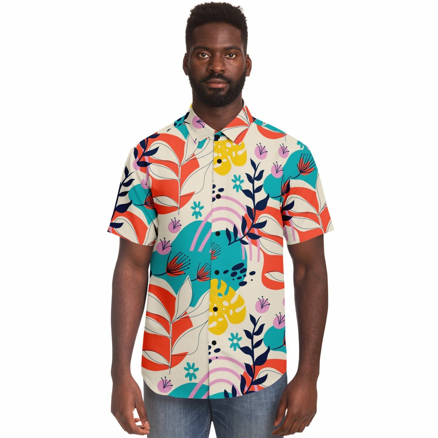 Floral Painting Short Sleeve Button Down Shirt - AOP
