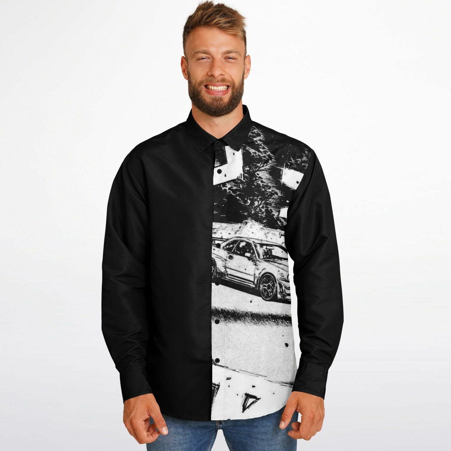 BW JDM Art Long Sleeve Button Down Shirt - AOP