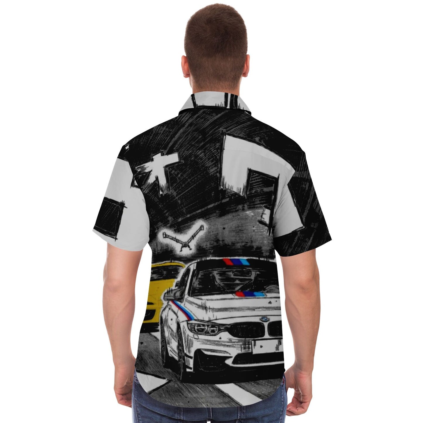 Bimmer Supra Illustration Short Sleeve Button Down Shirt - AOP