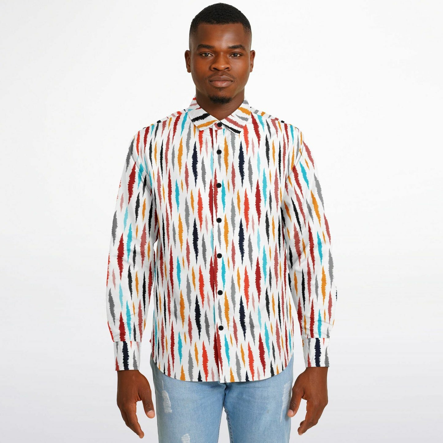 Colored Seamless Pattern Long Sleeve Button Down Shirt - AOP