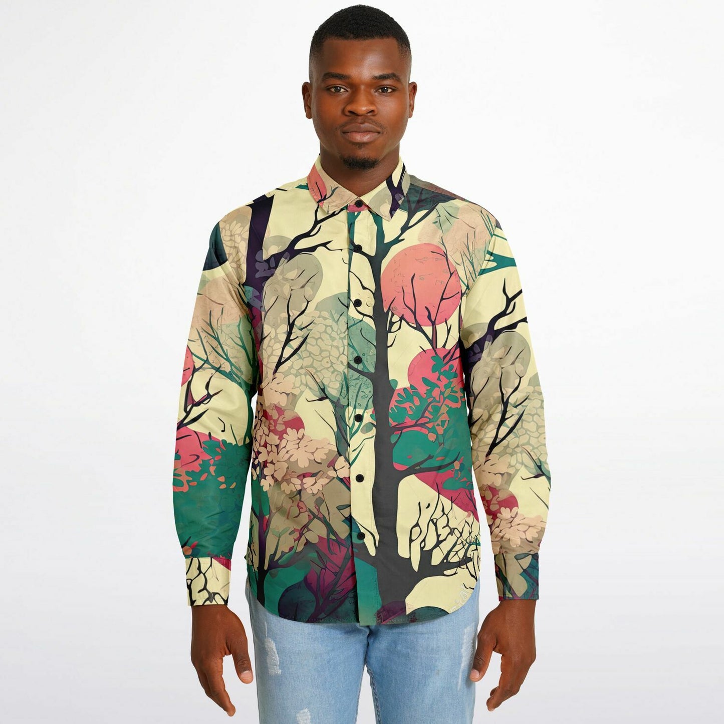 Forest Trees in Autumn Long Sleeve Button Down Shirt - AOP
