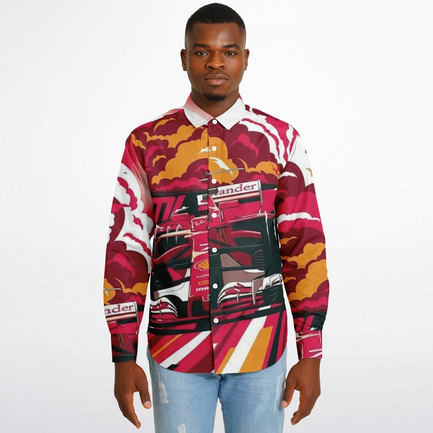 F1 illustration Long Sleeve Button Down Shirt - AOP