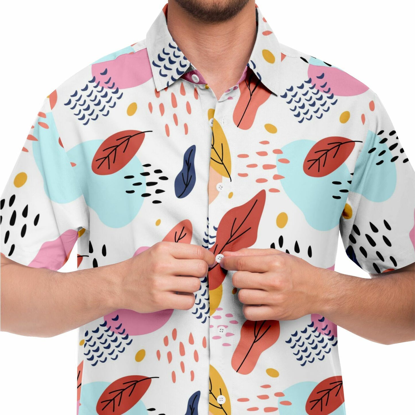 Leaves Painting Short Sleeve Button Down Shirt - AOP