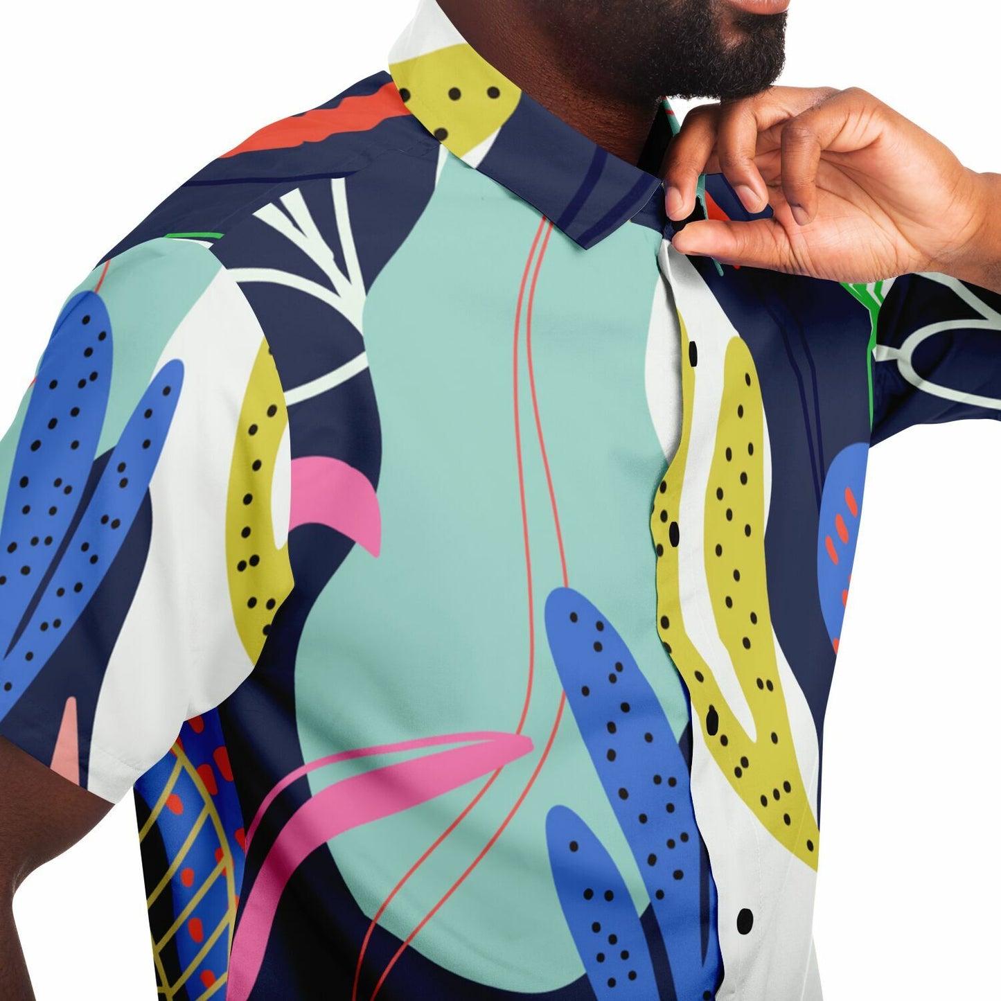 Floral Garden Hand Drawing Short Sleeve Button Down Shirt - AOP