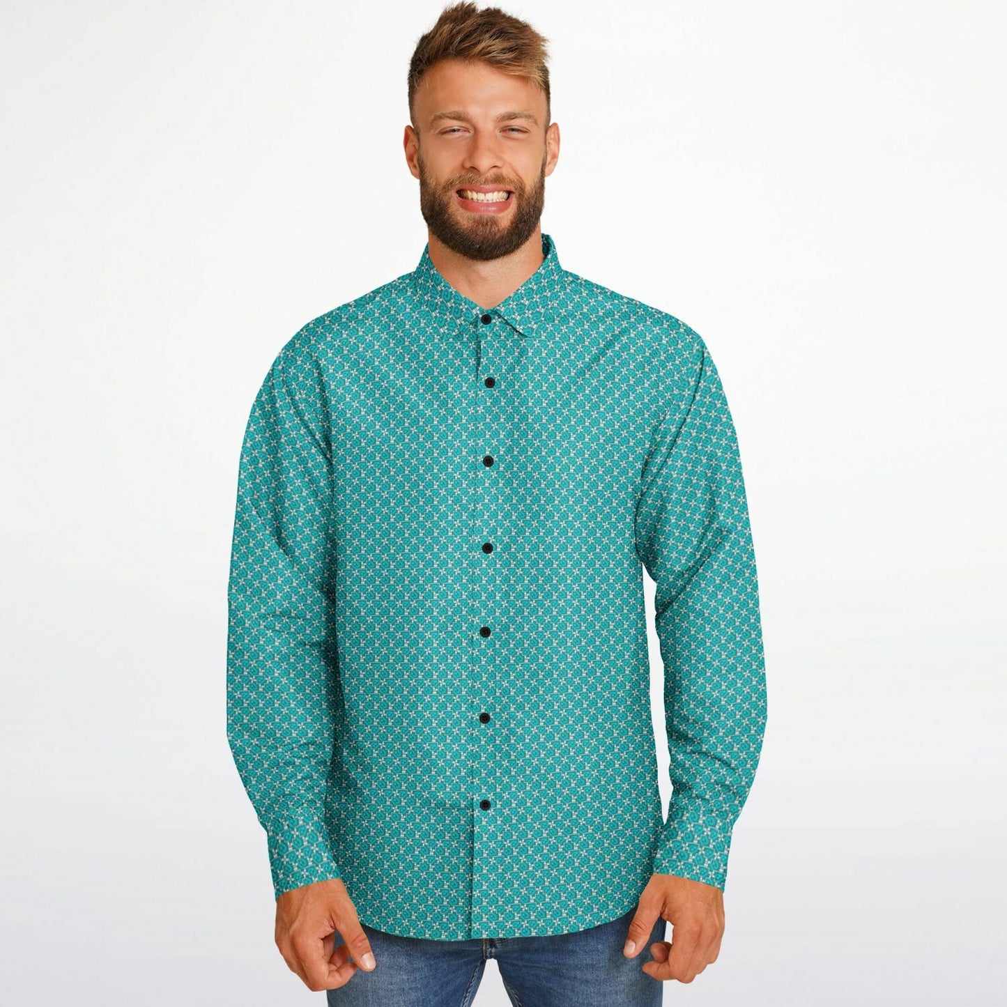 Seamless Minimalist Pattern Long Sleeve Button Down Shirt - AOP