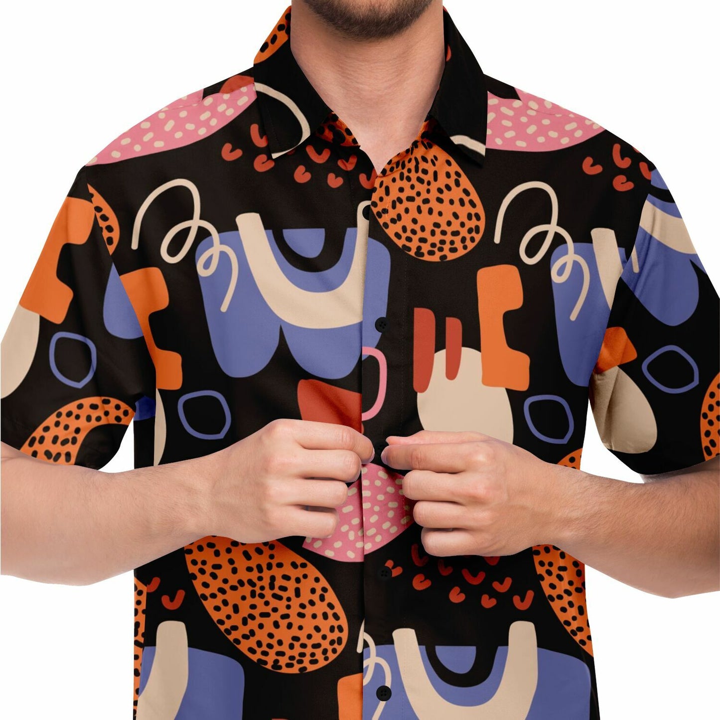 Abstract Flat Artwork Short Sleeve Button Down Shirt - AOP
