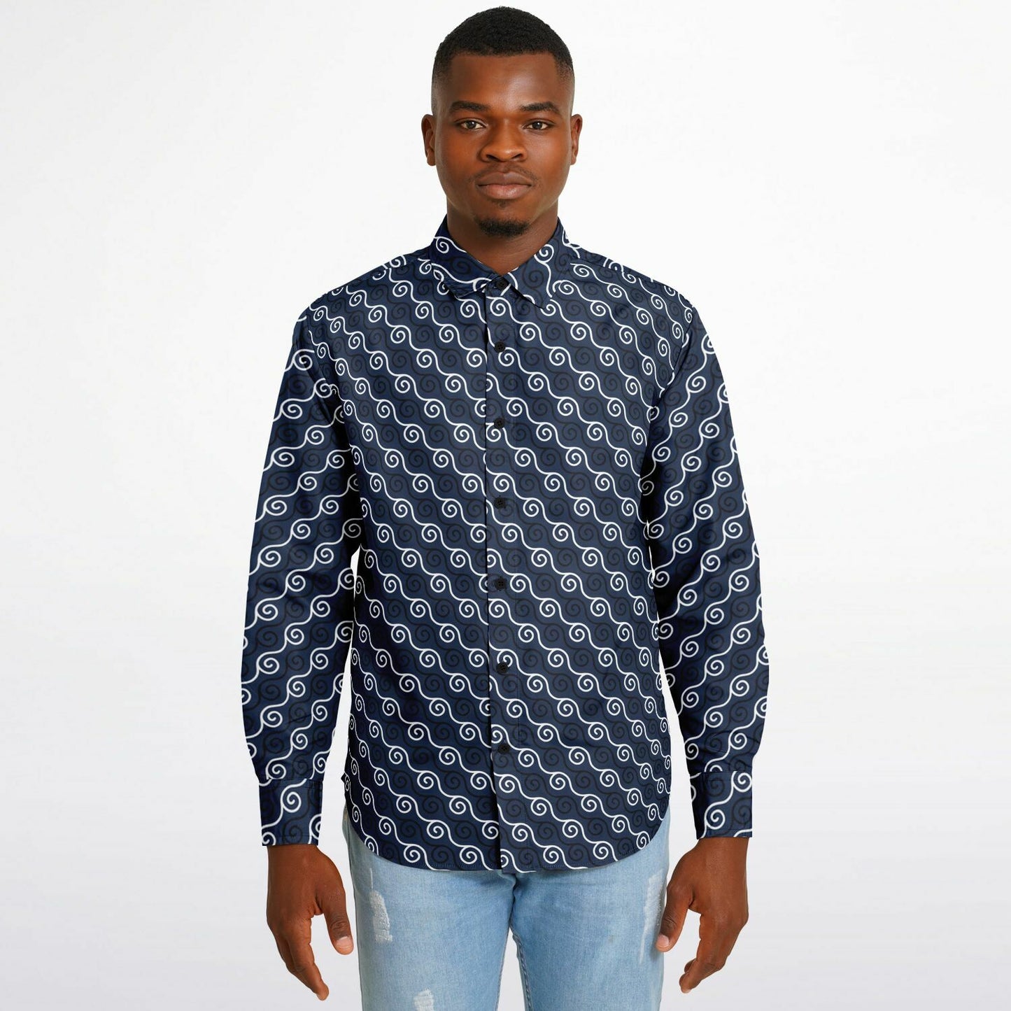 Linen Texture Print Long Sleeve Button Down Shirt - AOP
