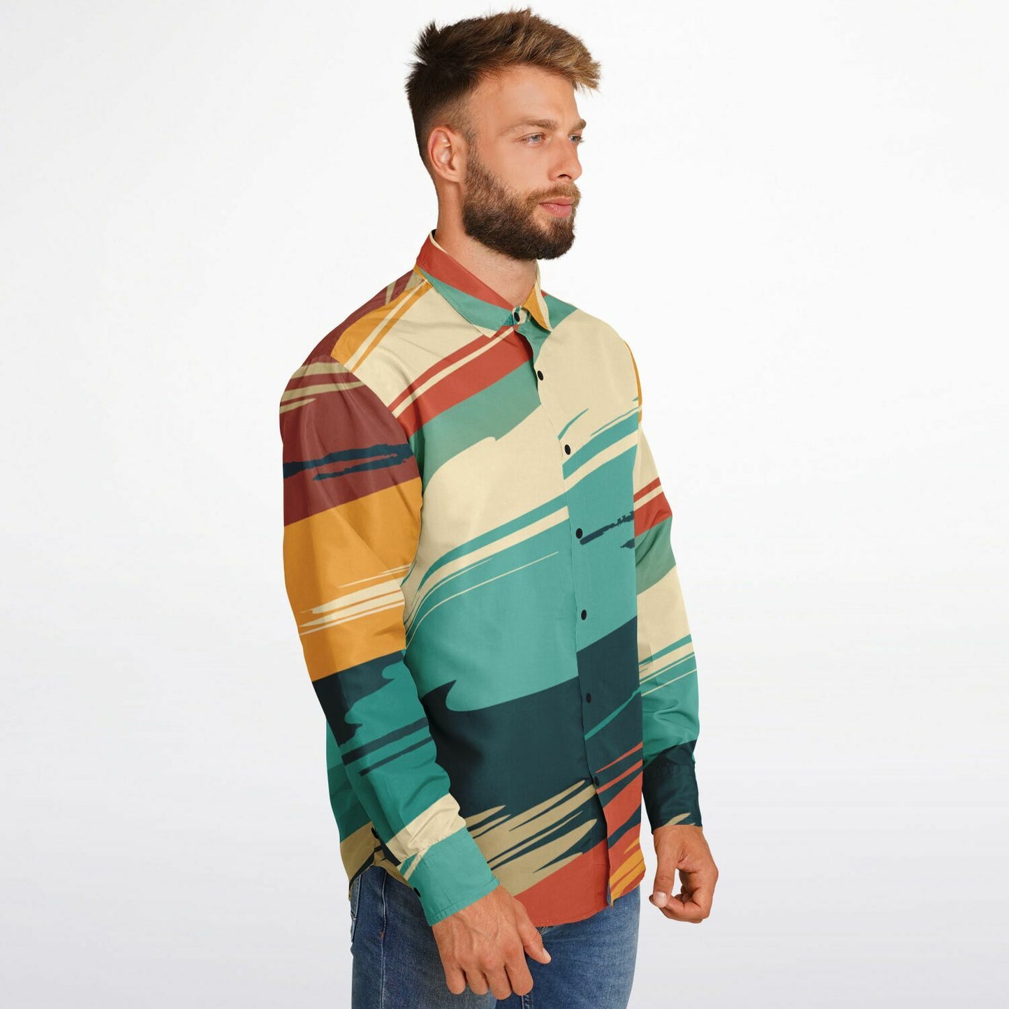 Abstract Paint stroke Long Sleeve Button Down Shirt - AOP