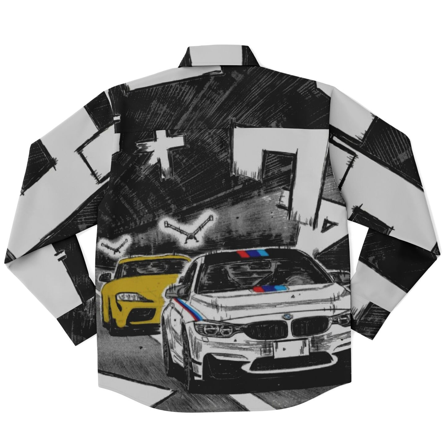 Bimmer Supra Illustration Long Sleeve Button Down Shirt - AOP