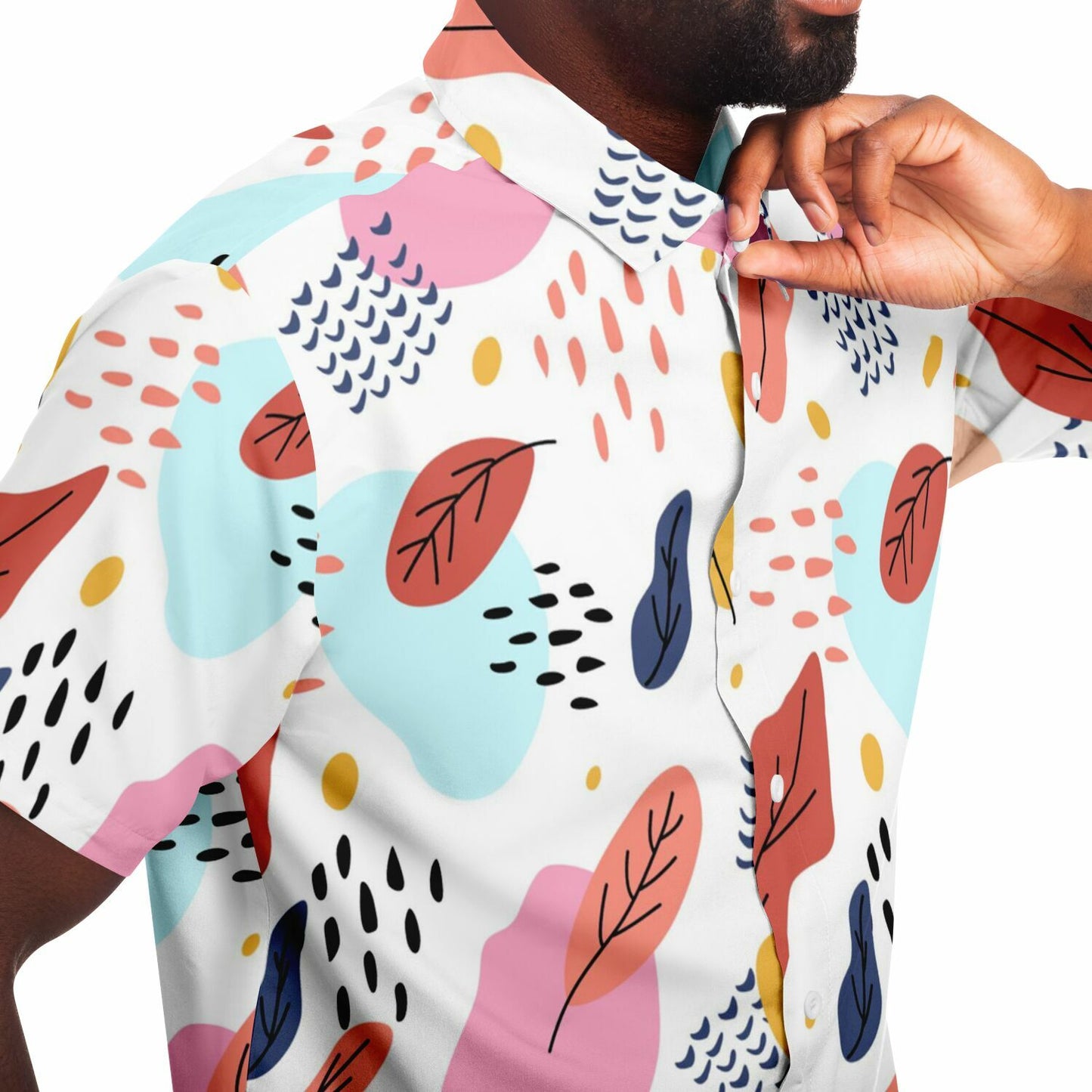 Leaves Painting Short Sleeve Button Down Shirt - AOP